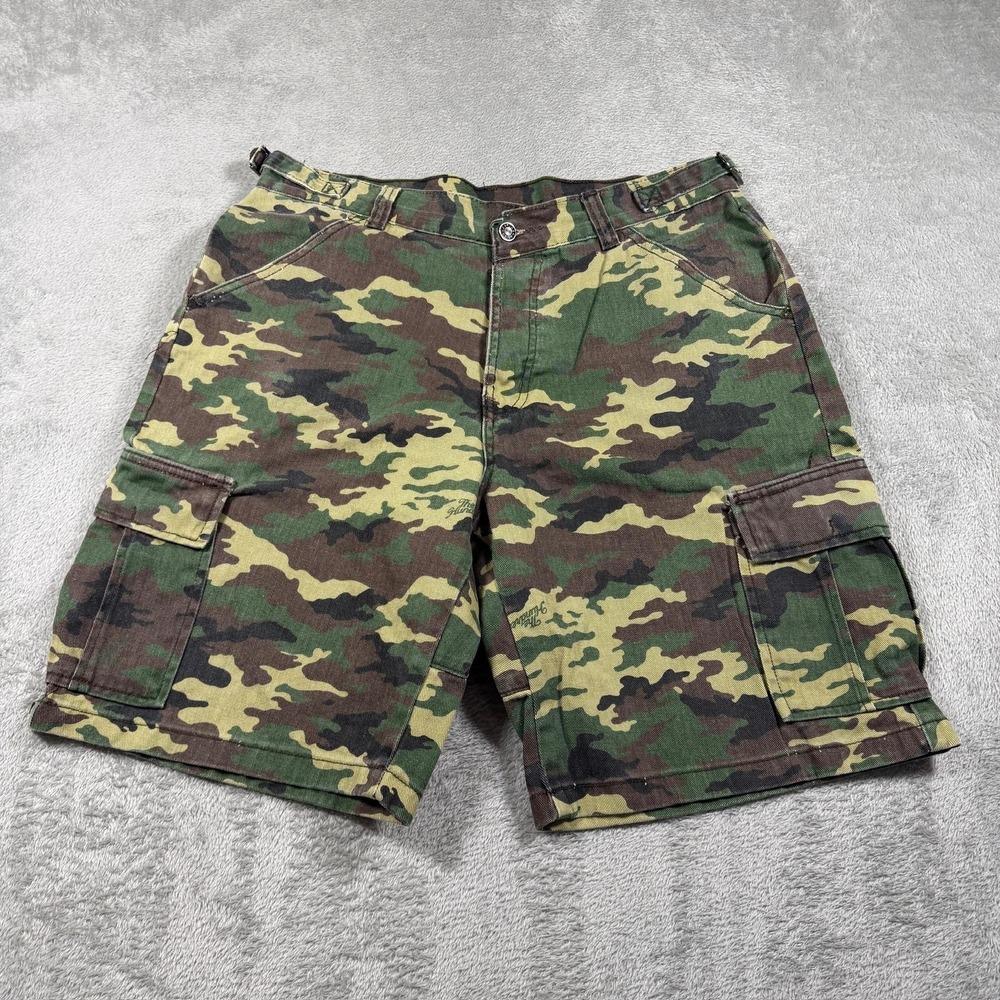 The Hundreds Cargo Shorts Mens 35 Green Camo Adjustable Waist Streetwear Utility